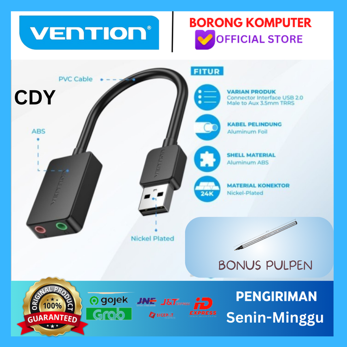 Gambar Vention CDY USB Sound Card 2 lubang ( mic + headset ) dari BORONG KOMPUTER Kota Administrasi Jakarta Barat Tokopedia