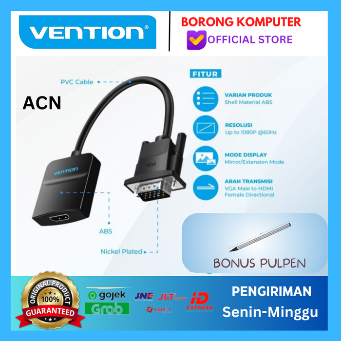 Gambar Vention ACN Adapter Converter VGA Male to HDMI Female dari BORONG KOMPUTER Kota Administrasi Jakarta Barat Tokopedia