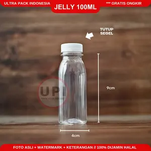 BOTOL PLASTIK JELLY 100ML CLEAR & TUTUP SEGEL PUTIH [ Kemasan Minuman Food Grade & Halal ]