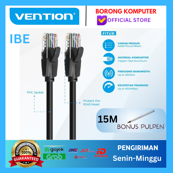 Gambar Vention Kabel LAN RJ45 Cat.6 UTP Ethernet Gigabit - IBE Round 15 M dari BORONG KOMPUTER Kota Administrasi Jakarta Barat Tokopedia