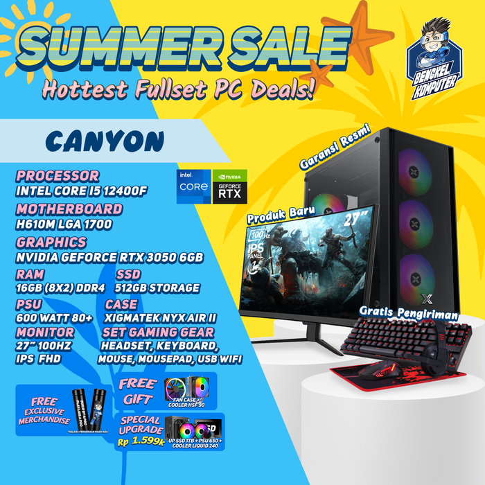 Gambar SUMMER SALE PC CANYON - INTEL CORE i5-12400F - RTX 3050 6GB - DEFAULT dari bengkelkomputerptk Kota Pontianak Tokopedia
