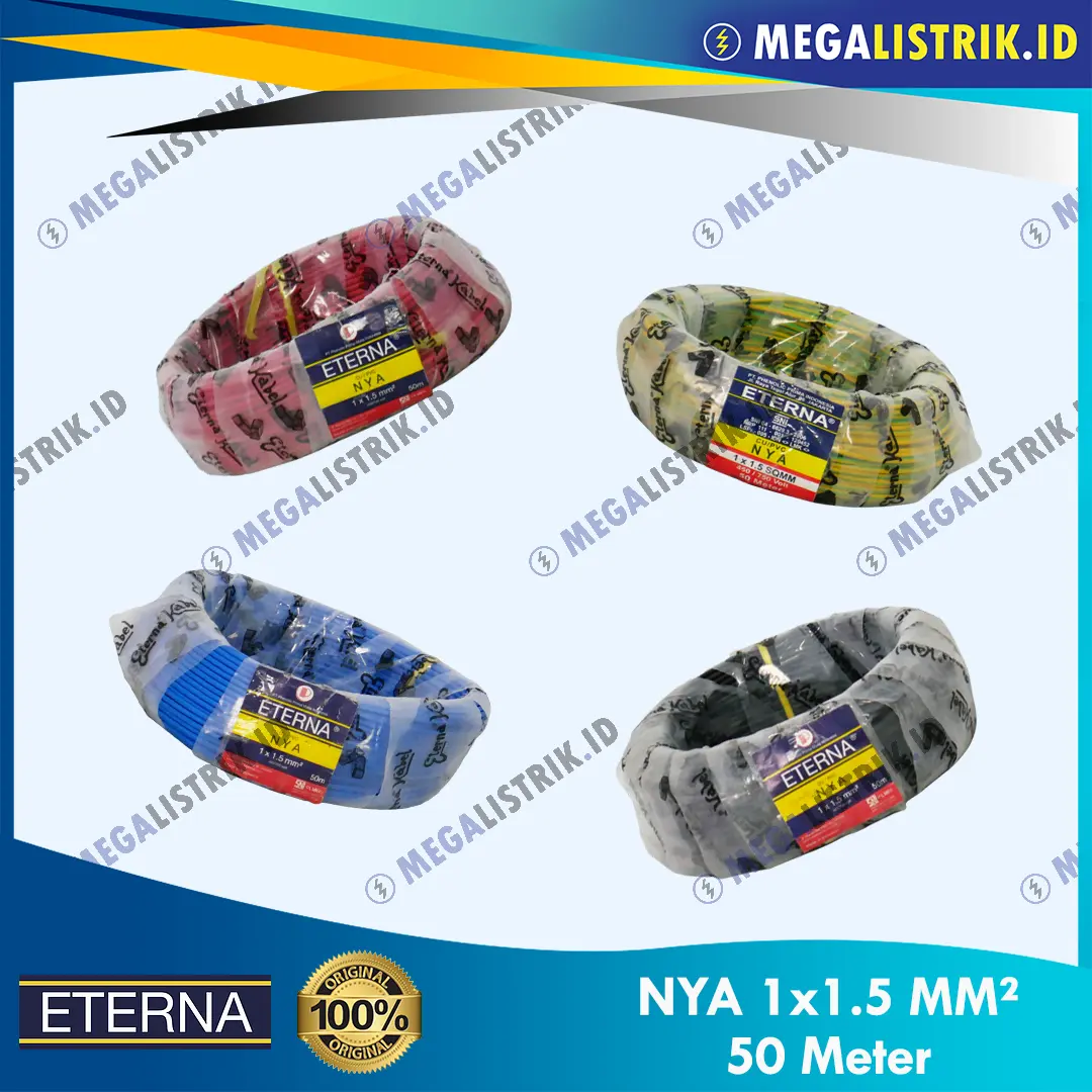Eterna NYA 1 x 1.5 mm² ( Rol 50 Meter ) / Kabel Listrik Kawat 1x1.5 mm / Engkel 1.5mm / 1,5 mm ( 50M ) SNI