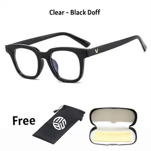 KACAMATA VINCENT LOGO V BLACK DOFF LENSA CLEAR FREE BOX LAP + POUNC