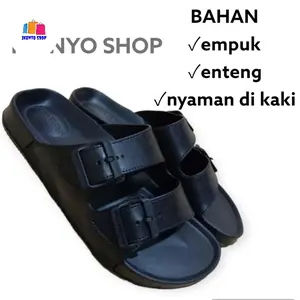 sandal karet jelly pria /ban dua/tali 2 geser kinbos hitam polos