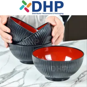 Mangkok Ramen (LOVENIA) Jepang Hitam Merah (D=14,7cm) Japanese Style Plastik Dua Warna Murah Plastik