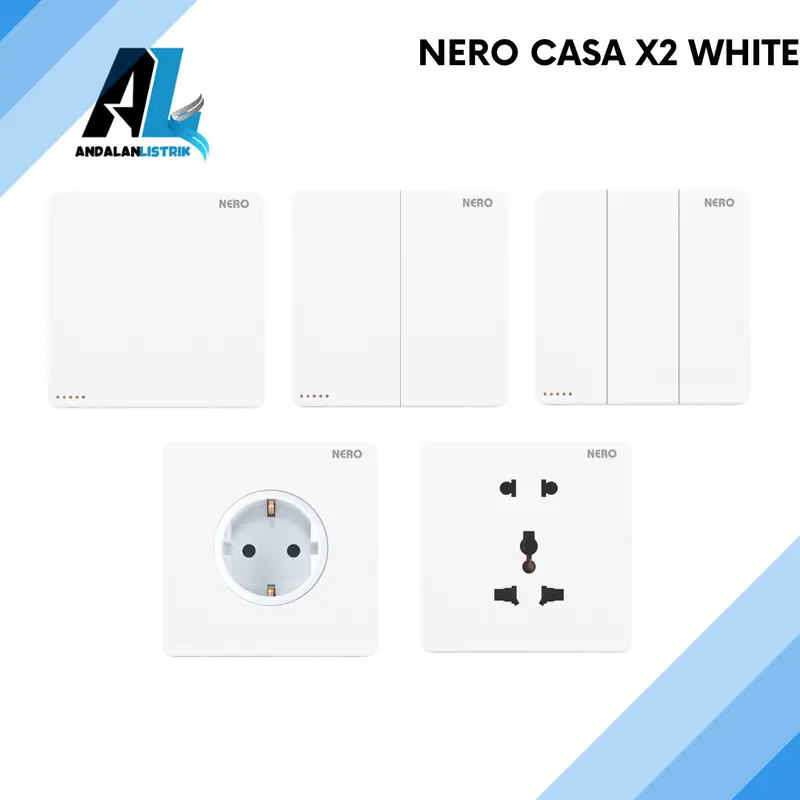 Saklar Stop Kontak Nero Casa X2 Putih dengan Kabel Tembaga Socket 0