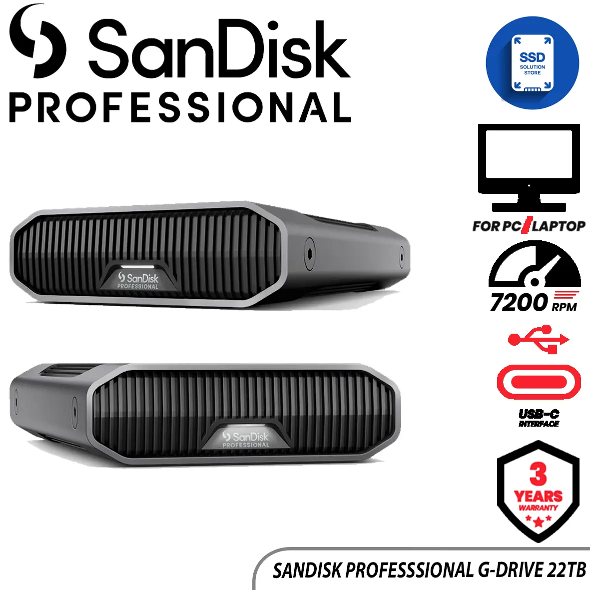 Sandisk Professional G-Drive 22TB - USB C - Garansi