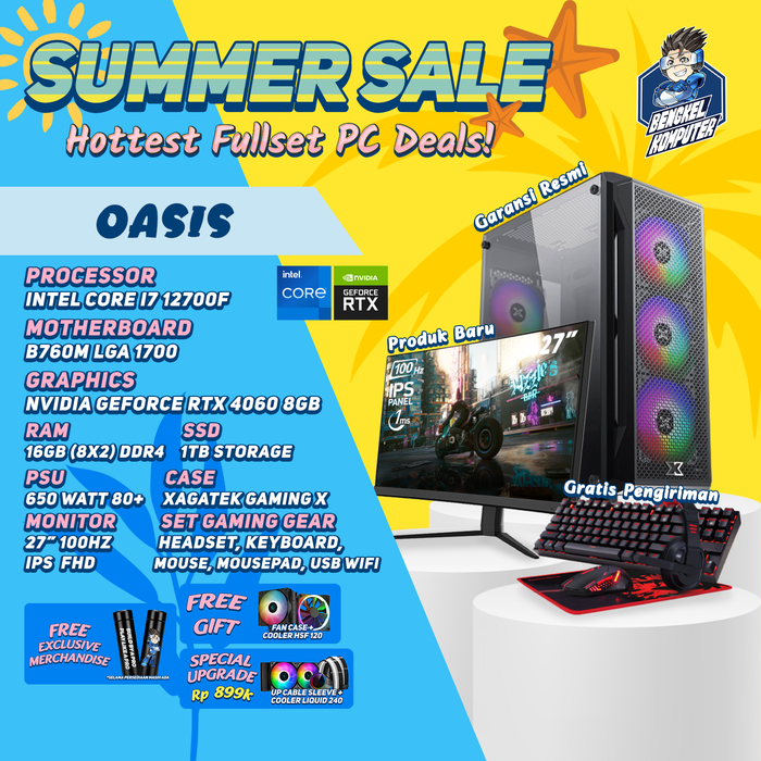 Gambar SUMMER SALE PC OASIS - INTEL CORE i7-12400F -  RTX 4060 8GB dari bengkelkomputerptk Kota Pontianak Tokopedia