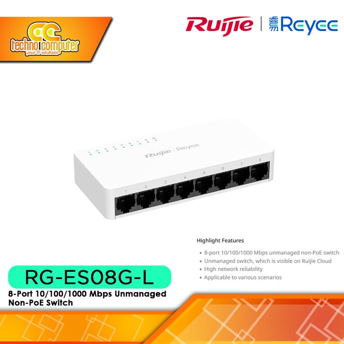 Gambar SWITCH HUB RUIJIE/REYEE RG-ES08G-L 8-Port Gigabit Unmanaged Plastic Switch dari Techno Computer Bali Kota Denpasar Tokopedia