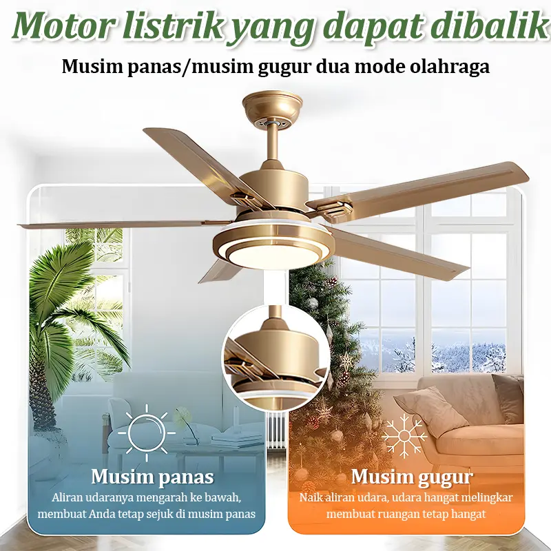 GOGEOUS Lampu Kipas Angin Gantung Plafon LED 3 Warna 6 Kecepatan Kendali Jarak Jauh - Remote-COD ceiling fan Putih 5