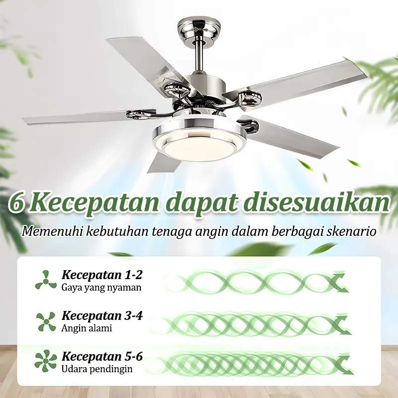 GOGEOUS Lampu Kipas Angin Gantung Plafon LED 3 Warna 6 Kecepatan Kendali Jarak Jauh - Remote-COD ceiling fan Putih 3