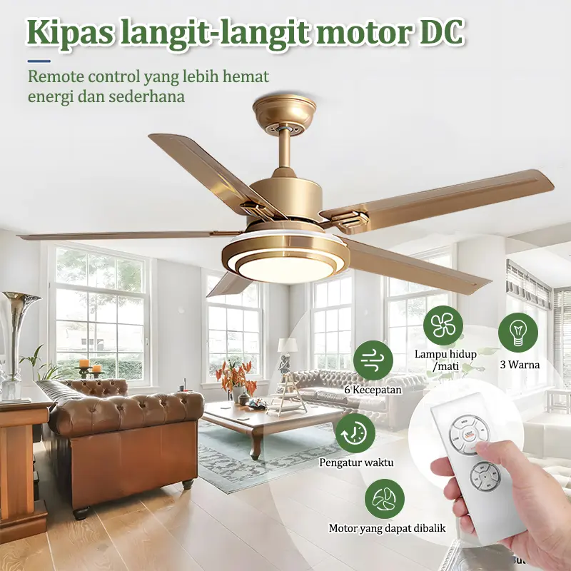 GOGEOUS Lampu Kipas Angin Gantung Plafon LED 3 Warna 6 Kecepatan Kendali Jarak Jauh - Remote-COD ceiling fan Putih 2