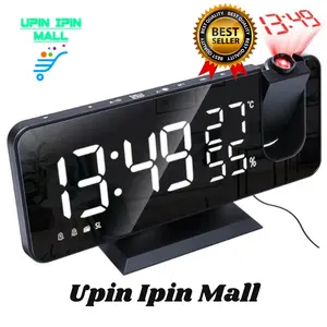 Jam Meja Alarm Cermin Jam Meja Digital Proyektor Temperature FM Radio