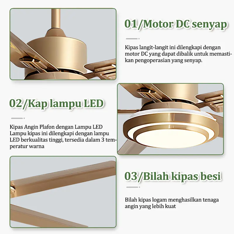 GOGEOUS Lampu Kipas Angin Gantung Plafon LED 3 Warna 6 Kecepatan Kendali Jarak Jauh - Remote-COD ceiling fan Putih 7