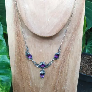 Kalung perak permata garnet natural