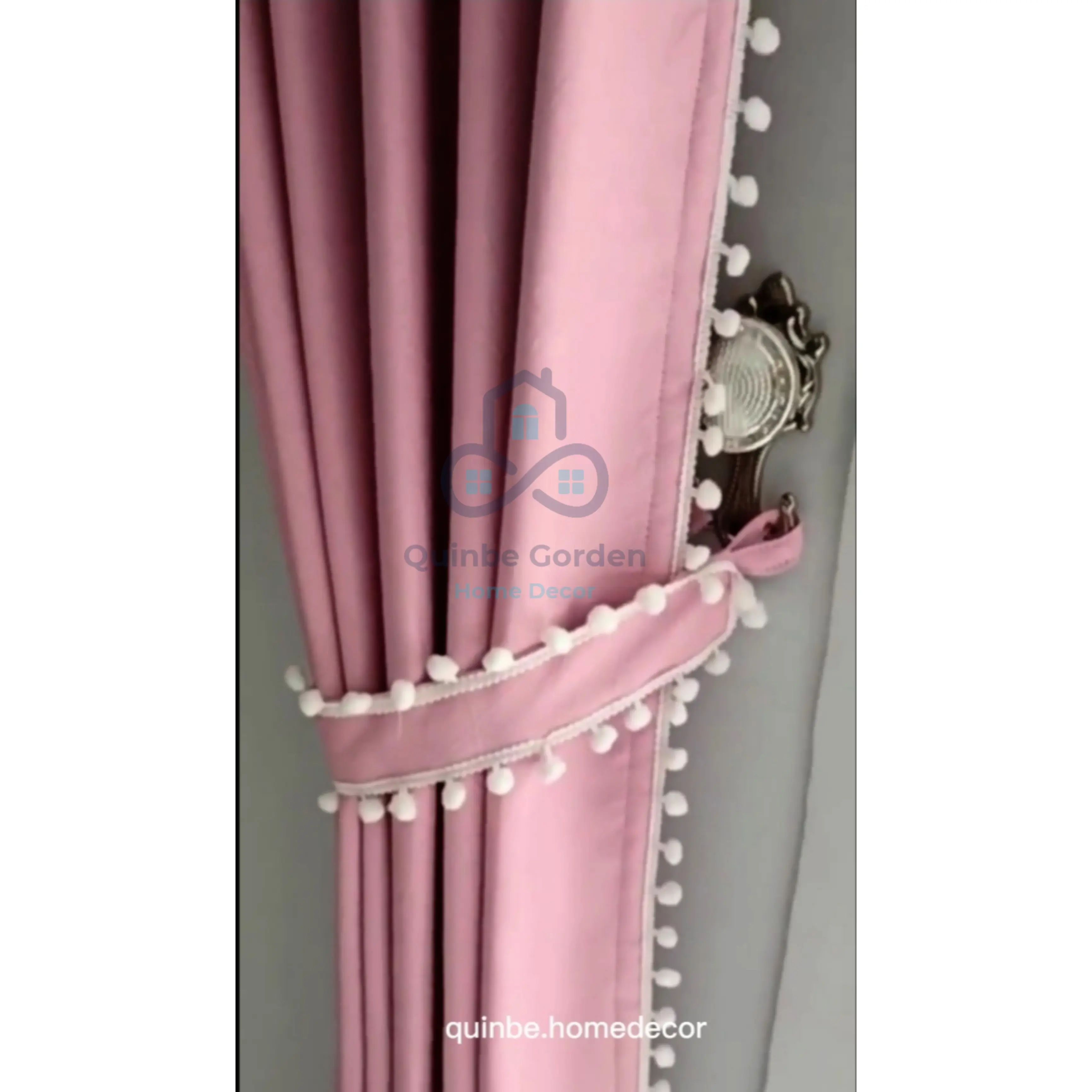 Gorden pink blackout renda pompom Tirai Jendela shabby ping korden  pintu Kain Curtain