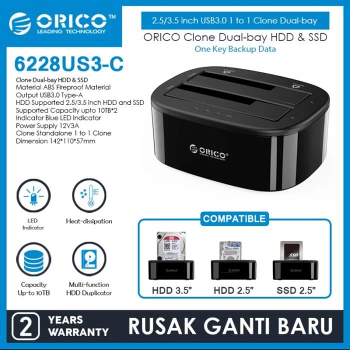 Gambar ORICO 6228US3 HDD SSD Hard Drive Docking Station Hardisk 6228 dari Click & Go Tokopedia Kota Bandung Tokopedia