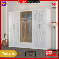 Gambar SHUMO Lemari Pakaian Besi 6 Pintu Minimalis Lampu LED | Lemari Baju Metal Wardrobe - MOTIF-A, DIRAKIT dari Citra furniture Kota Administrasi Jakarta Pusat 1 Tokopedia