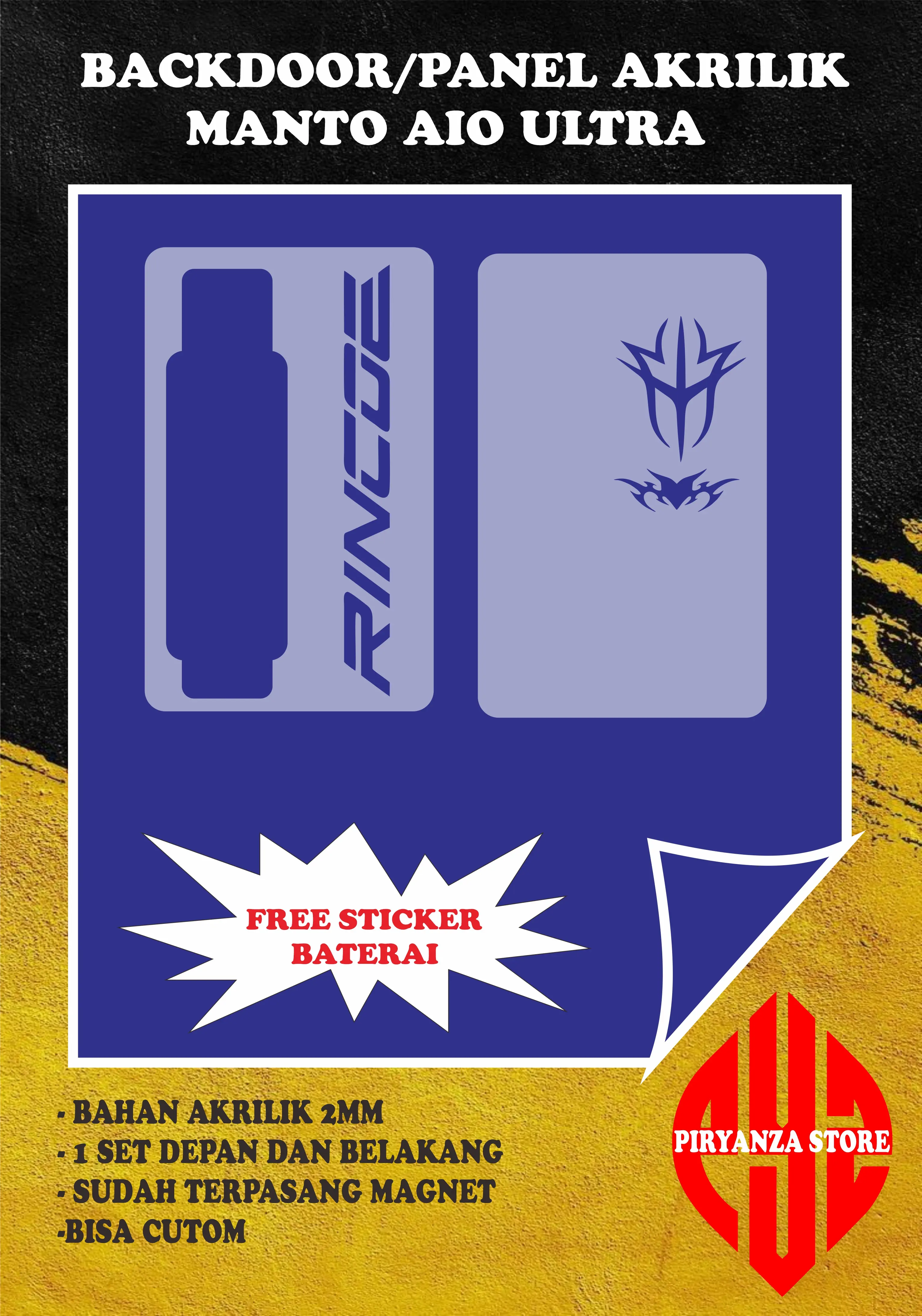 Panel Backdoor Mant0 Pro\Aio Ultra Akrilik Clear Cutting Custom-Piryanza Store