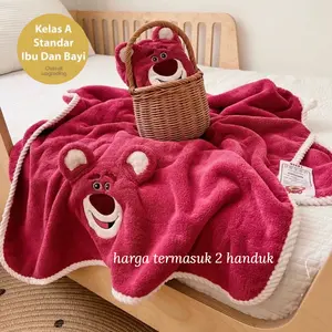Handuk Mandi Anak Baby Bayi dewasa jumbo Gift Set Souvenir 2 in 1 Hadiah bahan Lembut tebal katun cotton wol rajut coral fleece 140x70 cm Lotso Karakter kartun