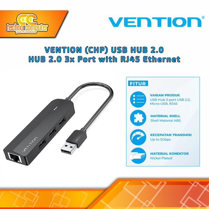 Gambar VENTION USB HUB 2.0 3x Port with RJ45 Ethernet - CHP dari Techno Computer Bali Kota Denpasar Tokopedia