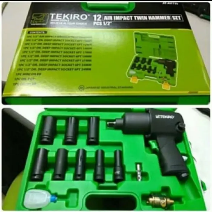 Tekiro Air impact twin hammer 1/2" set 12 pcs alat buka baut angin 1/2 inci impek 1/2in twinhammer 0