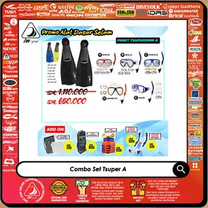 Combo Set Alat Dasar Selam Snorkling Mask Snorkel Fins Zeepro TSuper Package A