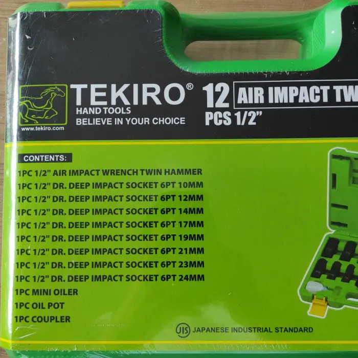 Tekiro Air impact twin hammer 1/2" set 12 pcs alat buka baut angin 1/2 inci impek 1/2in twinhammer 1