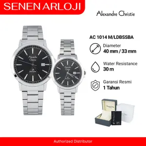 Jam Tangan Couple Alexandre Christie AC 1014 Original - Silver Black  Quartz Watch Stainless