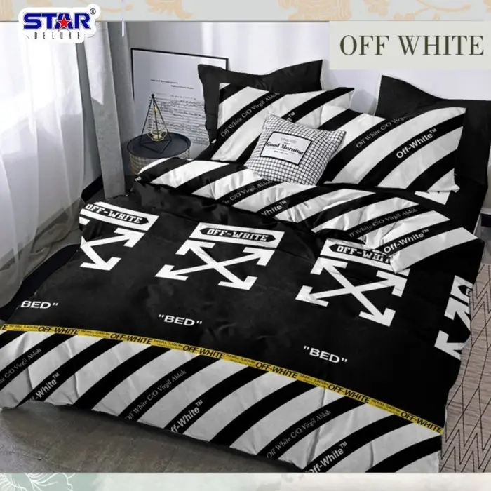 Bedcover Set Premium Star Deluxe Off White Dengan Karet Anti Geser Devina Collection Termurah & Terlaris Ukuran King 180x200 Queen 160x200 Single 120x200