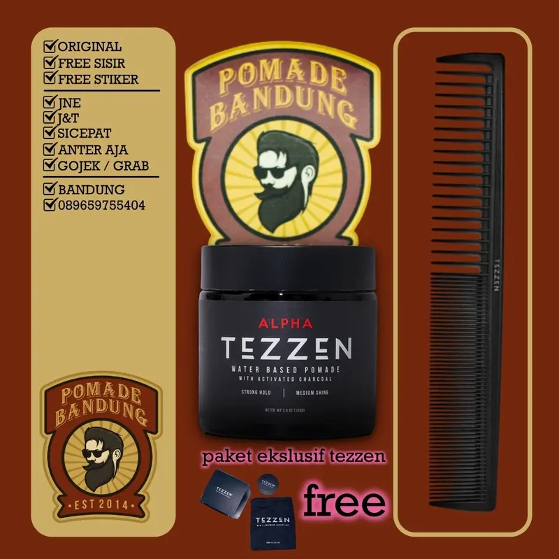 TEZZEN POMADE ALPHA WATERBASED FREE POUCH dan Sisir Saku Tezzen 0