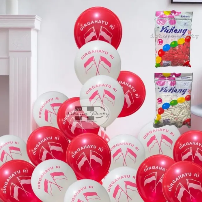 PACK ISI 100 Balon latex DIRGAHAYU RI / balon merah putih 17 agustus