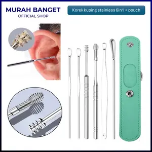 Alat Pembersih Telinga 6 in 1 + Pouch Korek Kuping Pembersih Telinga Ear Wax Picker Stainless