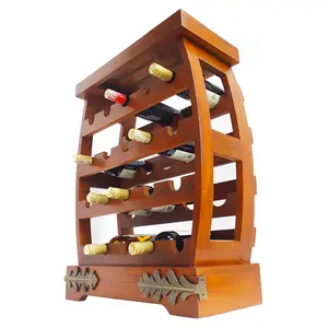 75 cm Teakwood Wine Rack / Rak Wine Arak Minuman - HWR1510 / Wine Barrel with Fern Brass L-Plate