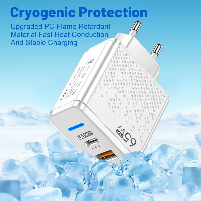 Kepala Charger Dual Port Universal 65W USB Type C USB A 5