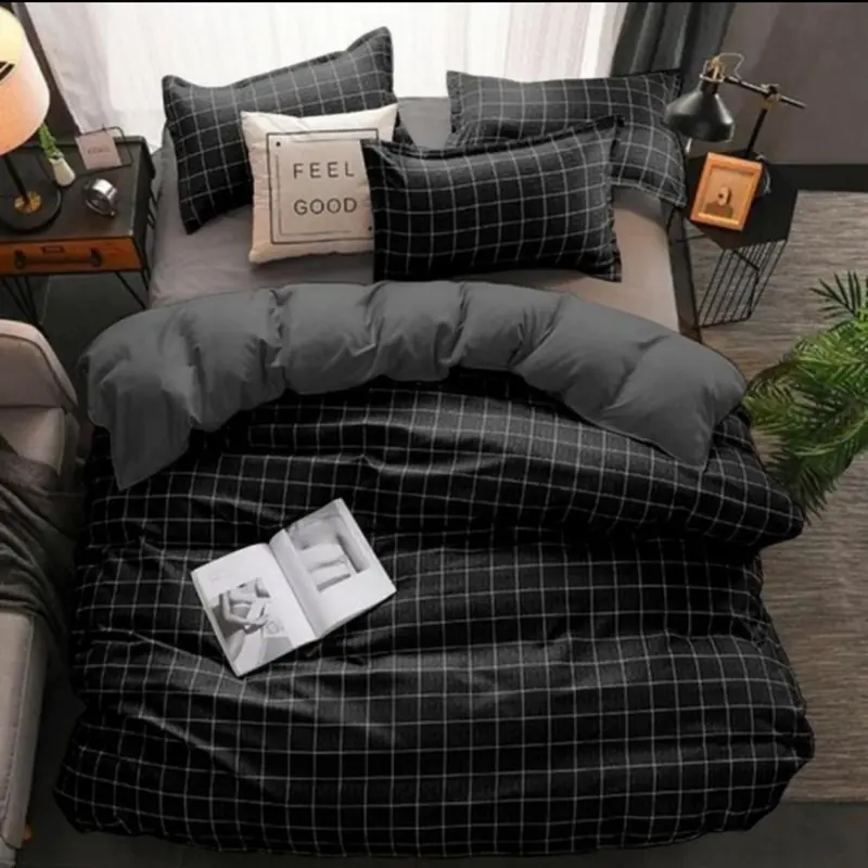 set bed cover motif kotak kotak ukuran king 180x200/queen 160x200 0