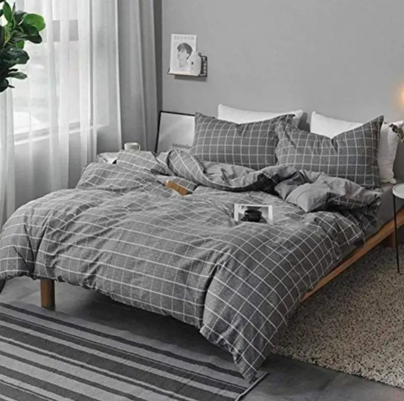 set bed cover motif kotak kotak ukuran king 180x200/queen 160x200 3