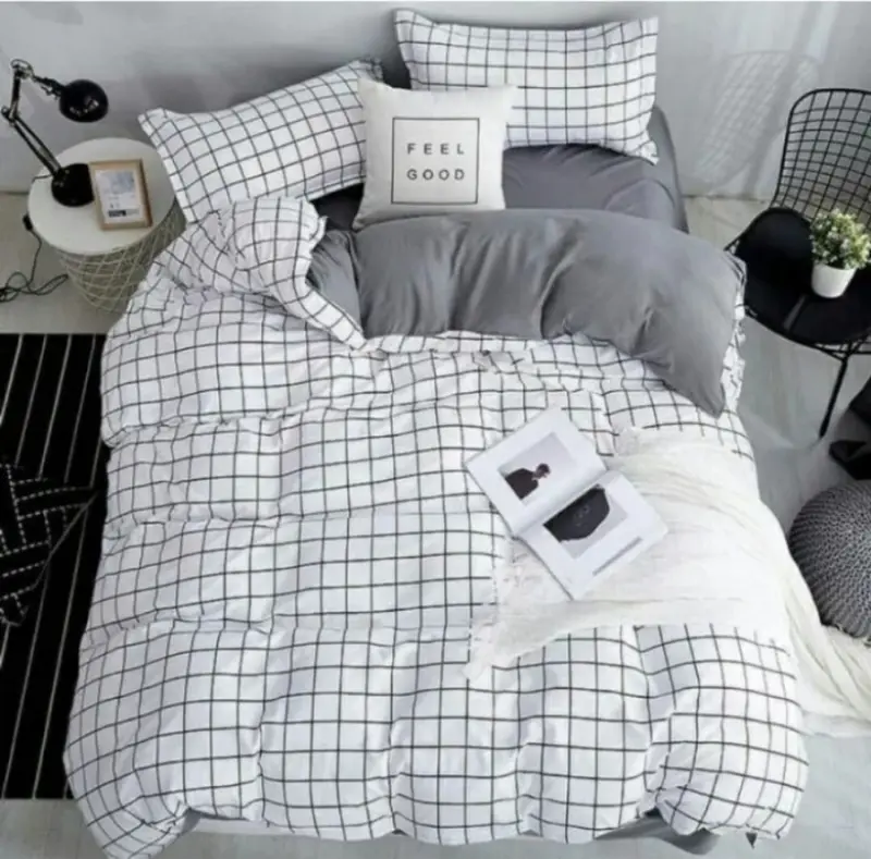 set bed cover motif kotak kotak ukuran king 180x200/queen 160x200 4