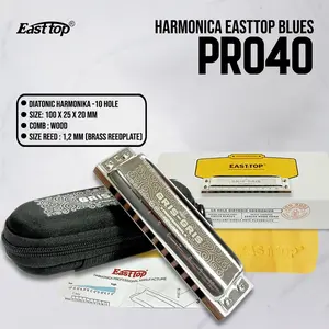 Easttop Harmonika Harmonika Easttop Blues Pro 40 Diatonic 10 Hole China Profesional untuk Dewasa Nada A C D F G Bb Ab Eb