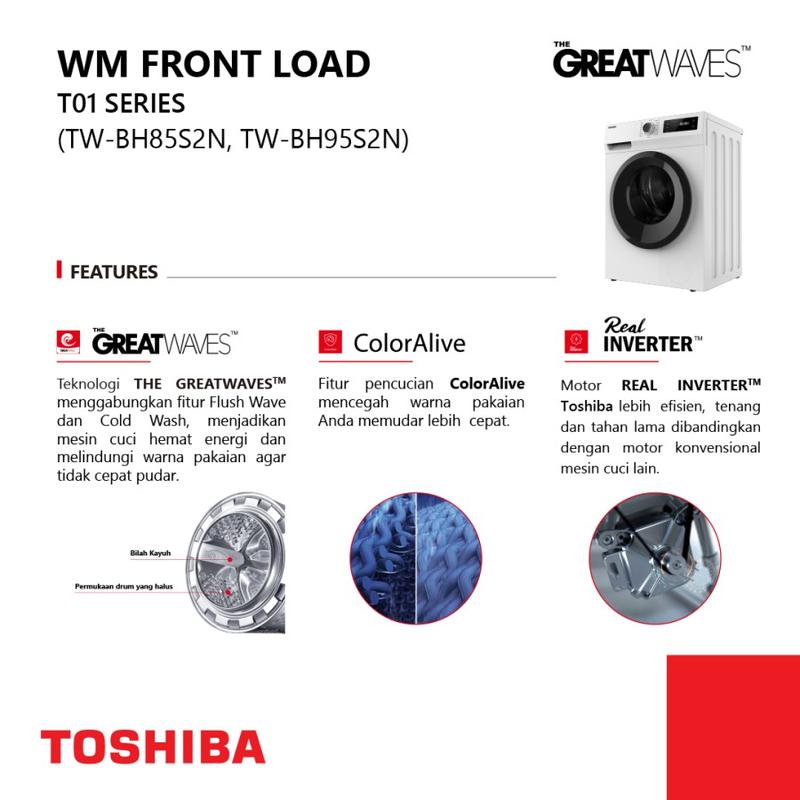 MESIN CUCI TOSHIBA FRONT LOADING TW-BH95S2N INVERTER Kapasitas 8,5 Kg - GARANSI 10 TH 8