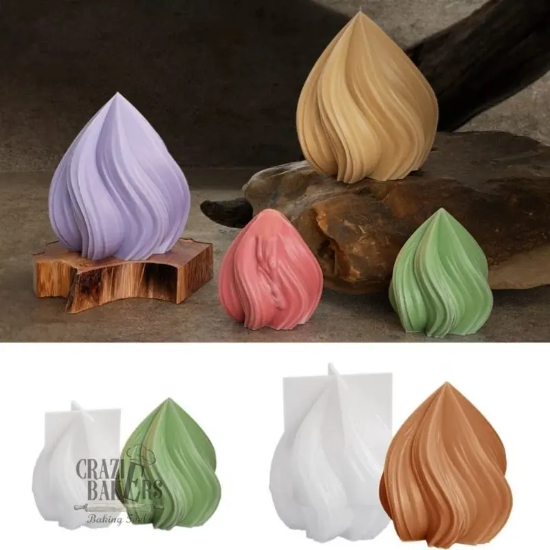 Cetakan Silikon Candle Lilin Water Drop Spiral Geometry Peach Shape Stripe 3D Mold