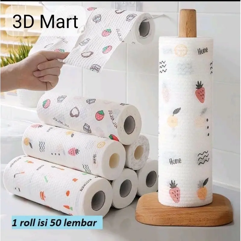 TISSUE DAPUR BULAT Tisu Gulung Roll Isi 50 Lembar Tisu Lazy Wipes Tissue Roll Penyerap Minyak Multifungsi Bisa DiCuci Motif Lucu Karakter 25 x 25cm 1