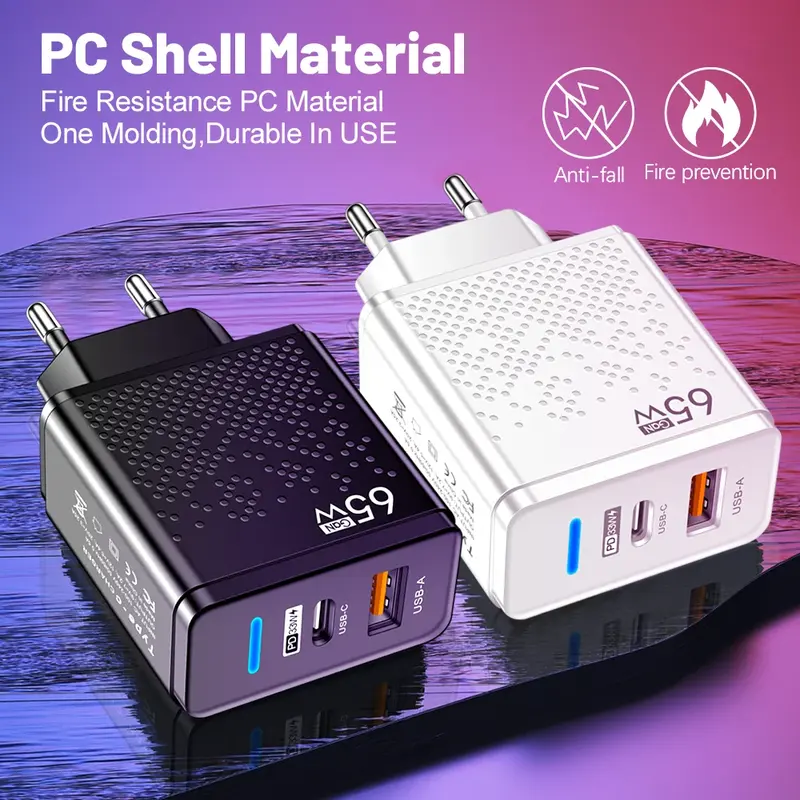 Kepala Charger Dual Port Universal 65W USB Type C USB A 4