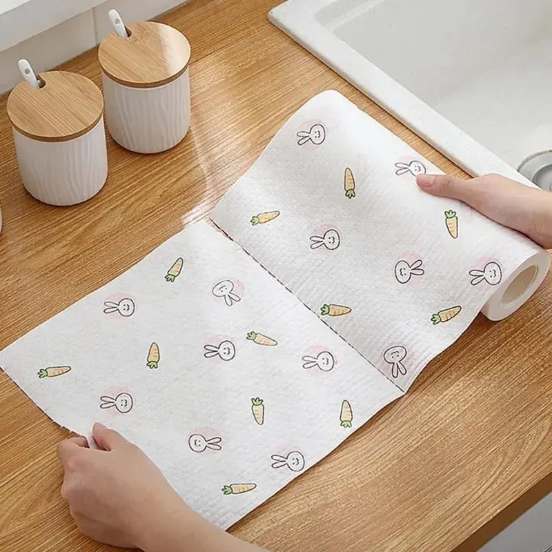 TISSUE DAPUR BULAT Tisu Gulung Roll Isi 50 Lembar Tisu Lazy Wipes Tissue Roll Penyerap Minyak Multifungsi Bisa DiCuci Motif Lucu Karakter 25 x 25cm 0