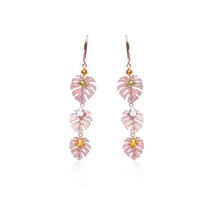 Anting Dangle Rose Gold Koleksi Monstera by Sunaka Jewelry / E.1183