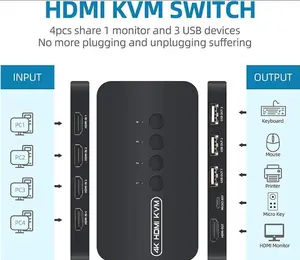 HDMI KVM Switch 5 port 4K + USB 3 port + Kabel 4 in 1 out