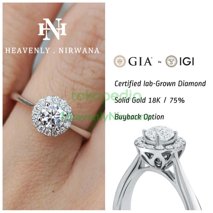 Gambar Royal Halo Diamond Ring - Emas 18K. Cincin Nikah CVD lab Diamond IGI dari HeavenlyNirwana Kab. Tangerang Tokopedia