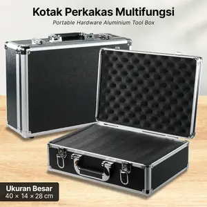 Kotak Perkakas Multifungsi Alumunium tool box Portable Instrument box Storage Case with Sponge