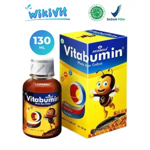 VITABUMIN Madu Ikan Gabus 130ml Halal BPOM / Suplemen Nutrisi Penambah Peningkat Nafsu Makan Anak / Vitamin Herbal Daya Tahan Tubuh dan Napsu Lahap Makan Anak / VITABUMIN 130 ml Madu Albumin, Temulawak, Curcuma, Curcumin ORIGINAL ASLI / Paket 2 & 3 Botol