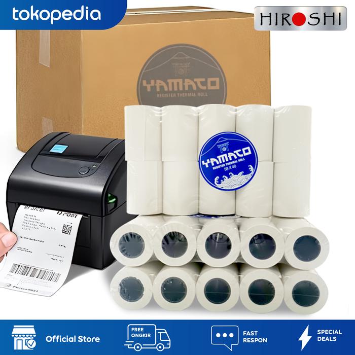 Gambar Kertas Thermal Paper Roll 58 x 40 (PAKET 1 dus isi 100 roll) dari Hiroshi official Kota Tangerang Selatan Tokopedia